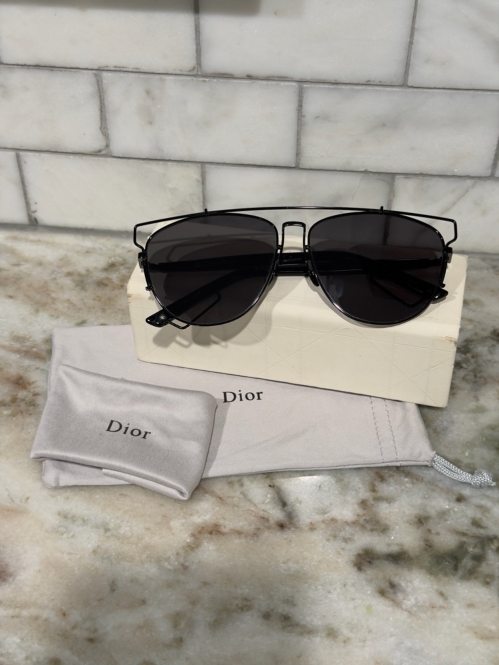 Dior Black Metal Double-Bridge Aviator Sunglasses